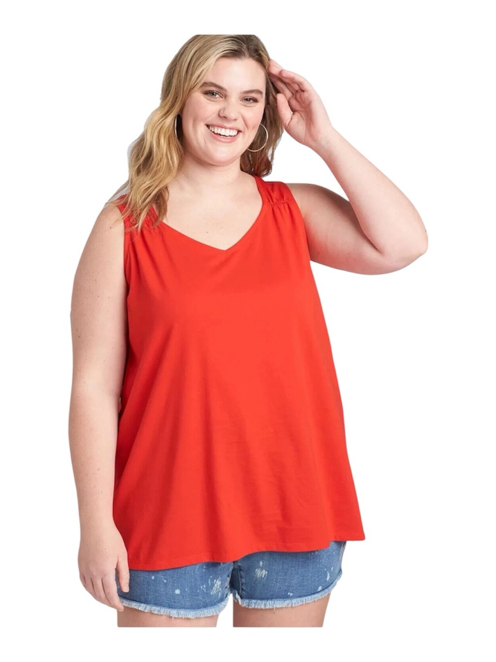 Lane Bryant Women's Plus Size
22|24 Red Sleeveless V-Neck Tank Top Cotton Blend
